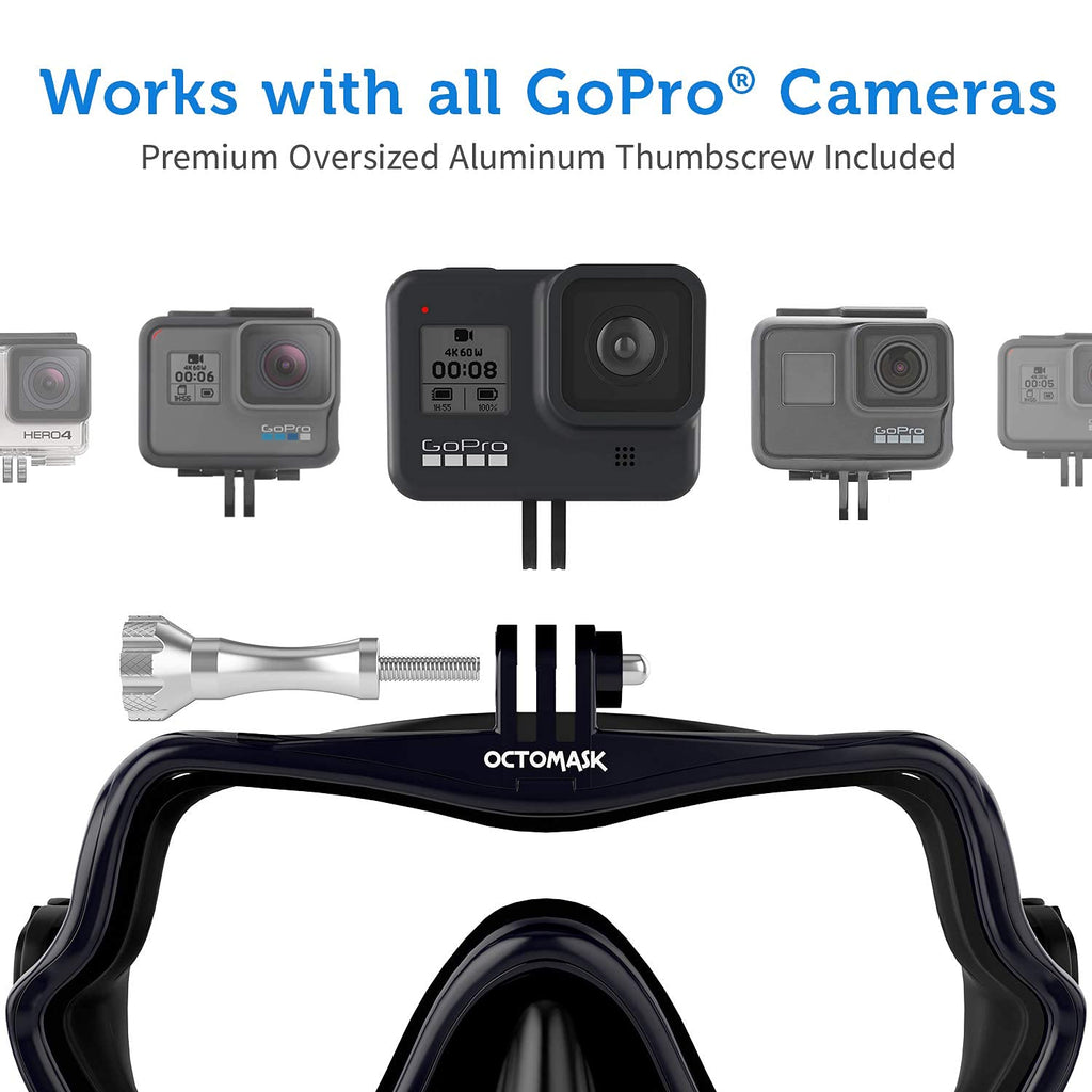 Octomask - Frameless Dive Mask W/Mount For All Gopro Hero Cameras For Scuba Diving, Snorkeling, Freediving (Black)