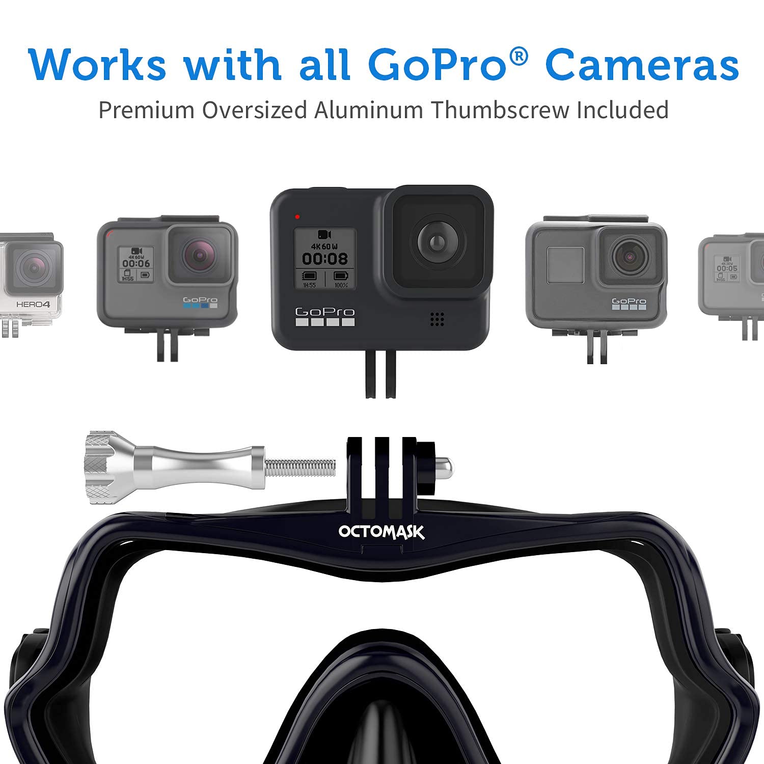 Octomask - Frameless Dive Mask W/Mount For All Gopro Hero Cameras For Scuba Diving, Snorkeling, Freediving (Black)