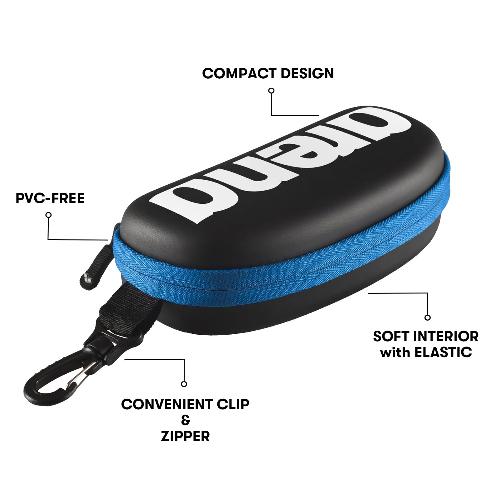 Arena Unisex Swim Goggle Case For Swimming Goggles, Hardcover Protective Carrying Case With Clip, Blackwhiteroyal