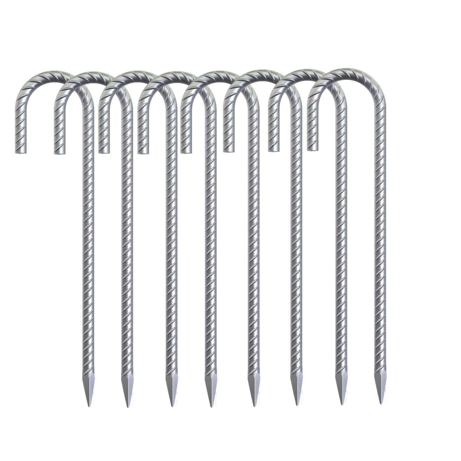 Ok5Star 8 Pack 16'' Galvanized Rebar Stakes Heavy Duty J Hook Ground Anchors, Curved Steel Tent Stakes Anti Rust Steel Ground St