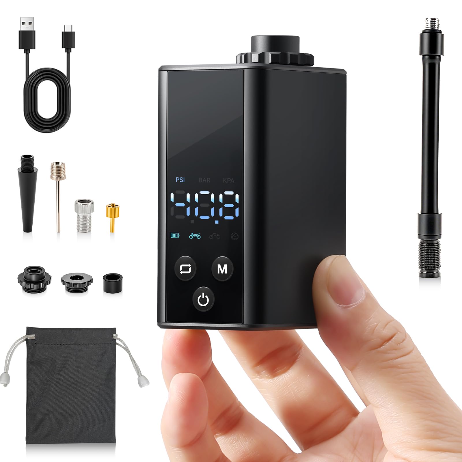 AUMENTAR Mini Bike Pump with Gauge, 120PSI Electric Bicycle Pump with Presta and Schrader Valve, Portable Bike Air Pump for Road