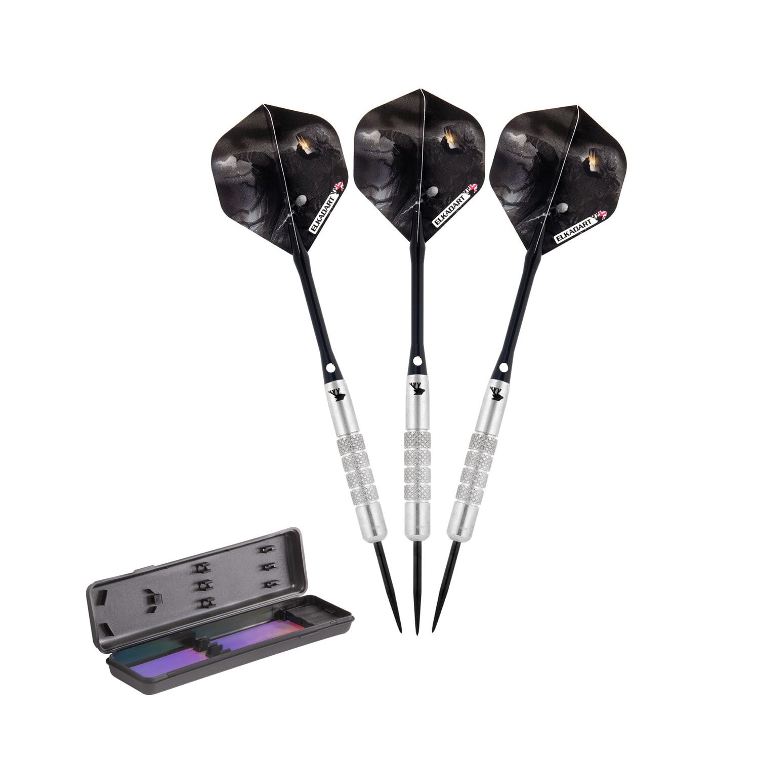 Elkadart Wizard 80% Tungsten Steel Tip Darts With Storage/Travel Case, 24 Grams,Silver