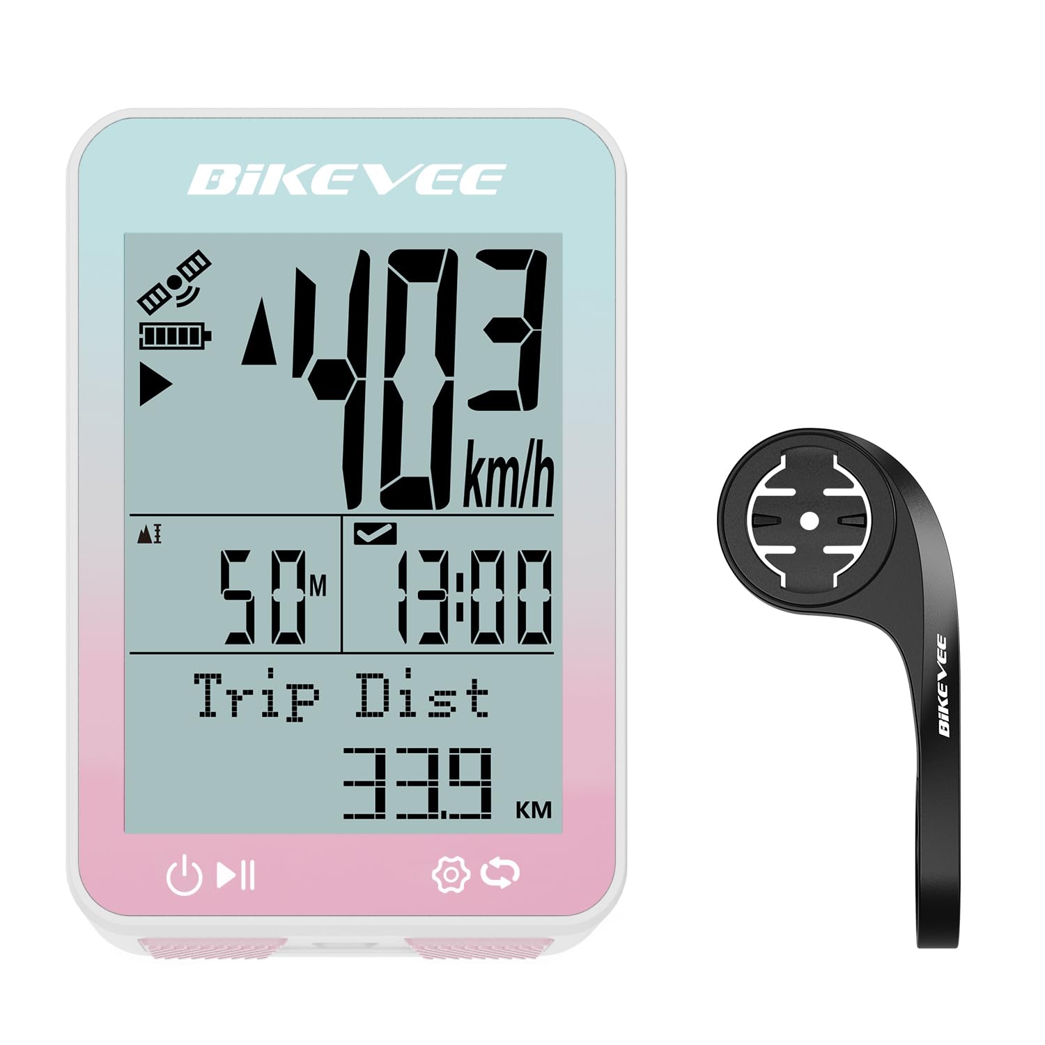Bikevee GPS Bike Computer Wireless with Auto Start/Stop & Auto Backlight, IPX7 Waterproof Bicycle Odometer MPH KM/H, 2.4 LCD Cyc