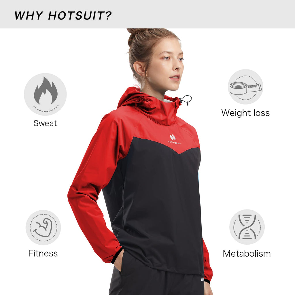 Hotsuit Sauna Jacket Women Sweat Jacket Weight Loss Workout Gym Exercise Sauna Suit Shirts, Red, M