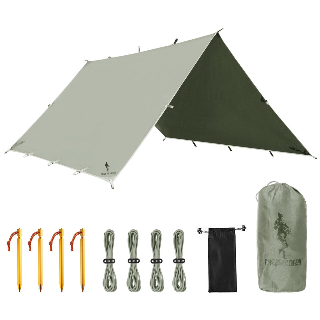 Free Soldier Camping Tarp Waterproof Portable Multifunctional Outdoor Traveling Awning Backpacking Shelter Rain Tarp (Bean Green