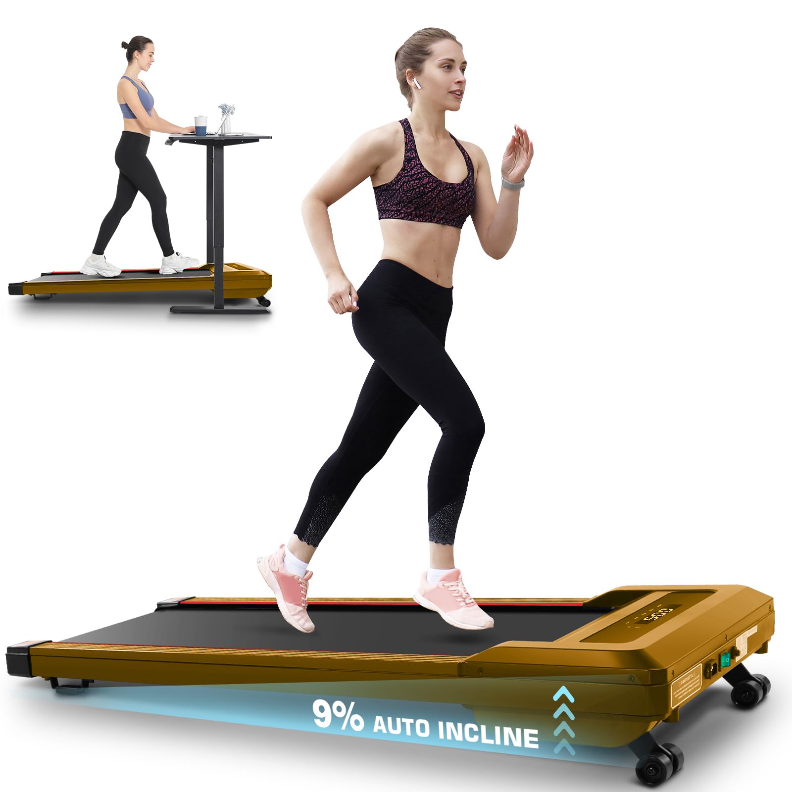 Funmily Walking Pad With Auto Incline, 4 In 1 Under Desk Treadmill For Home Office, 8 Levels Adjustable Slope Treadmill, 2.5Hp C