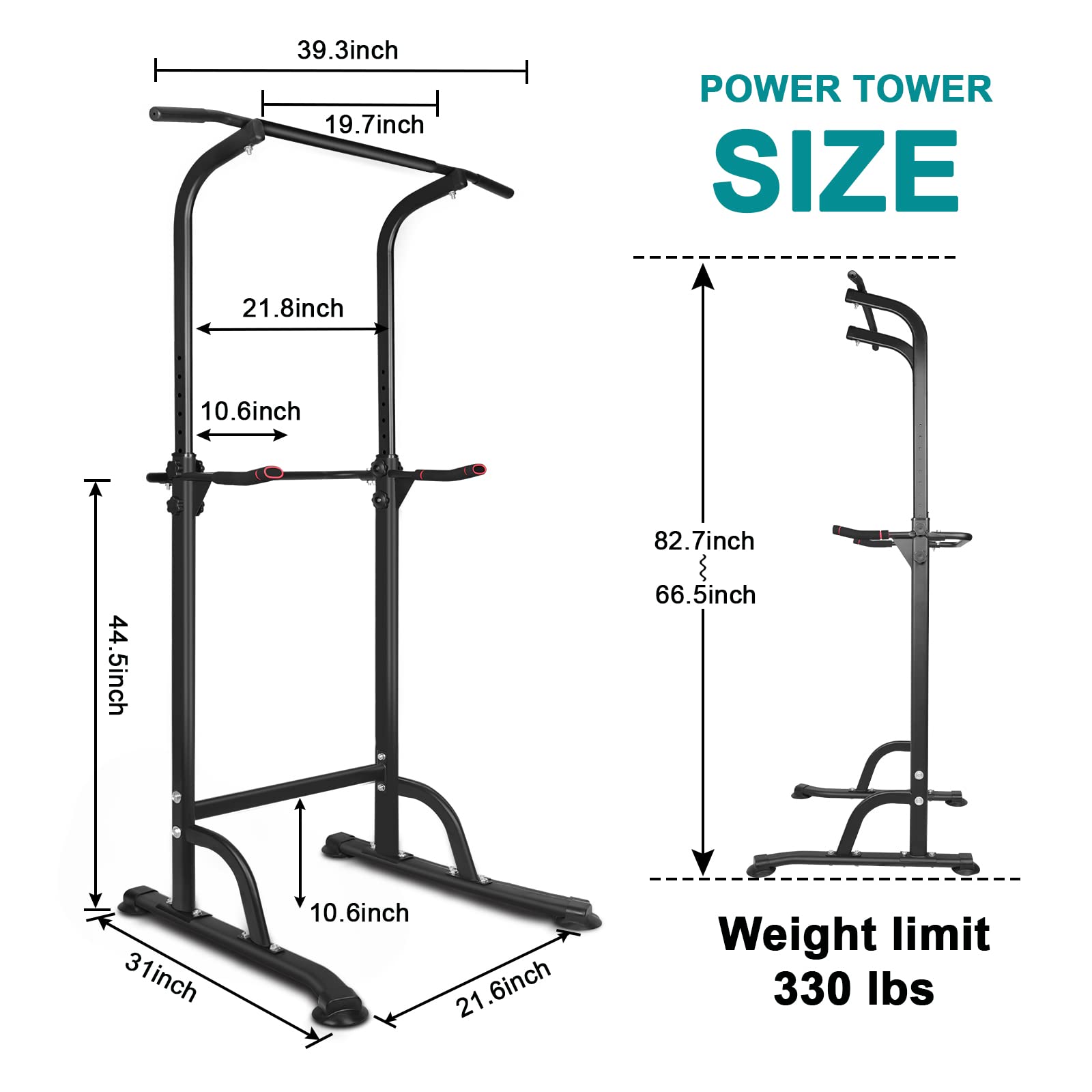 Kl Klb Sport Power Tower Workout Dip Station Pull Up Bar Height Adjustable Multi-Function Dip Stand For Home Gym Strength Traini