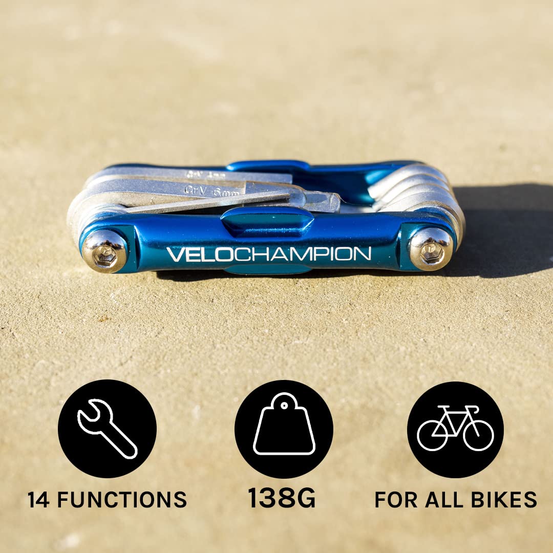 Velochampion 14 In 1 Blue Multifunctional Bike Repair Cycling Multitool With Storage Case. Compact, Portable And Built To Last