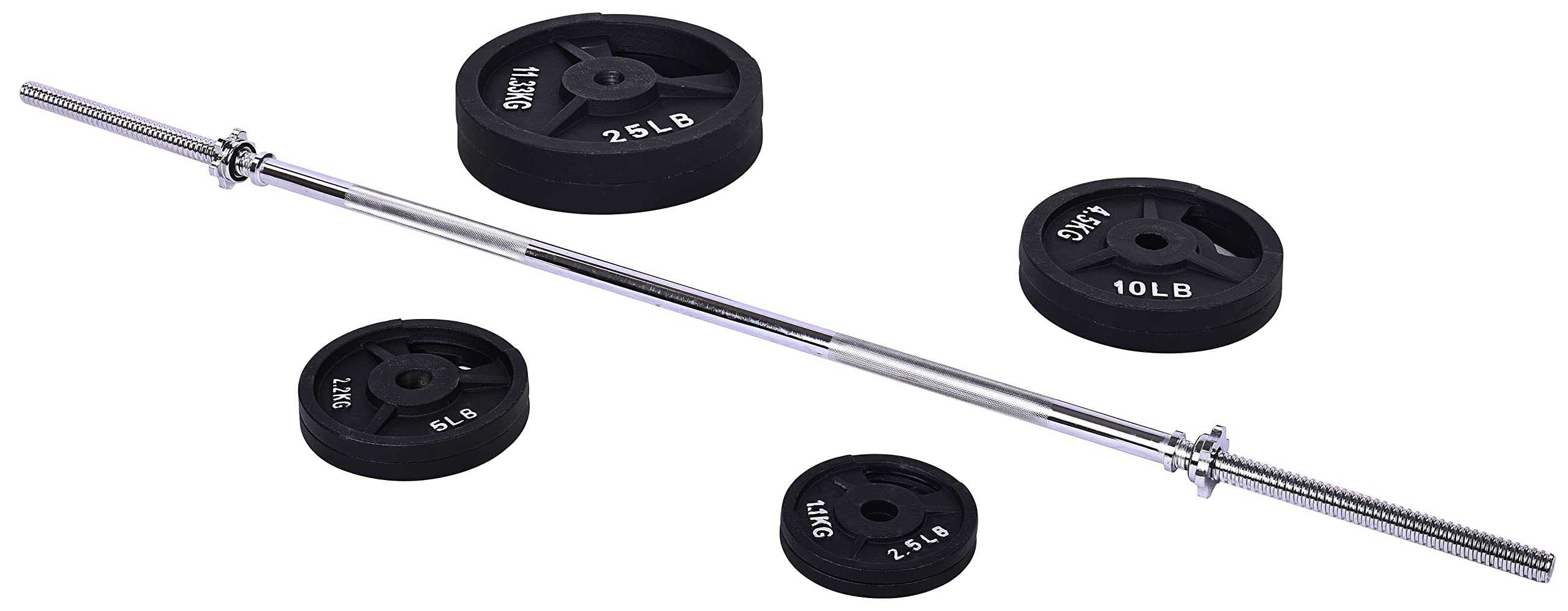 Fitvids Cast Iron Standard Weight Plates Including 5Ft Standard Barbell With Star Locks, 95-Pound Set (85 Pounds Plates + 10 Pou