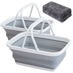 Autodeco 2 Pack Collapsible Sink With Handle Towel, 2.37 Gal / 9L Foldable Wash Basin For Washing Dishes, Camping, Hiking And Ho