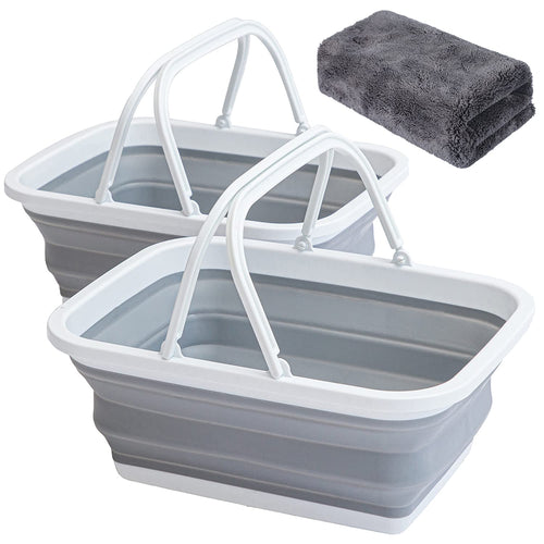 Autodeco 2 Pack Collapsible Sink With Handle Towel, 2.37 Gal / 9L Foldable Wash Basin For Washing Dishes, Camping, Hiking And Ho