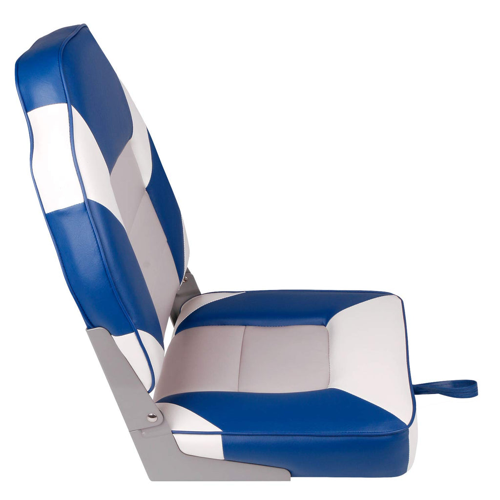 Leader Accessories A Pair Of Elite Low/High Back Folding Fishing Boat Seat (2 Seats) (White/Grey/Blue)