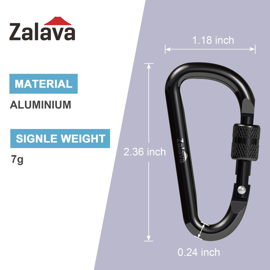 Zalava 6 Pcs 2D-Clip Durable Locking Carabiner Keychain Clip,Keychain Clip Hook,Black