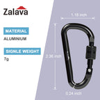 Zalava 6 Pcs 2D-Clip Durable Locking Carabiner Keychain Clip,Keychain Clip Hook,Black