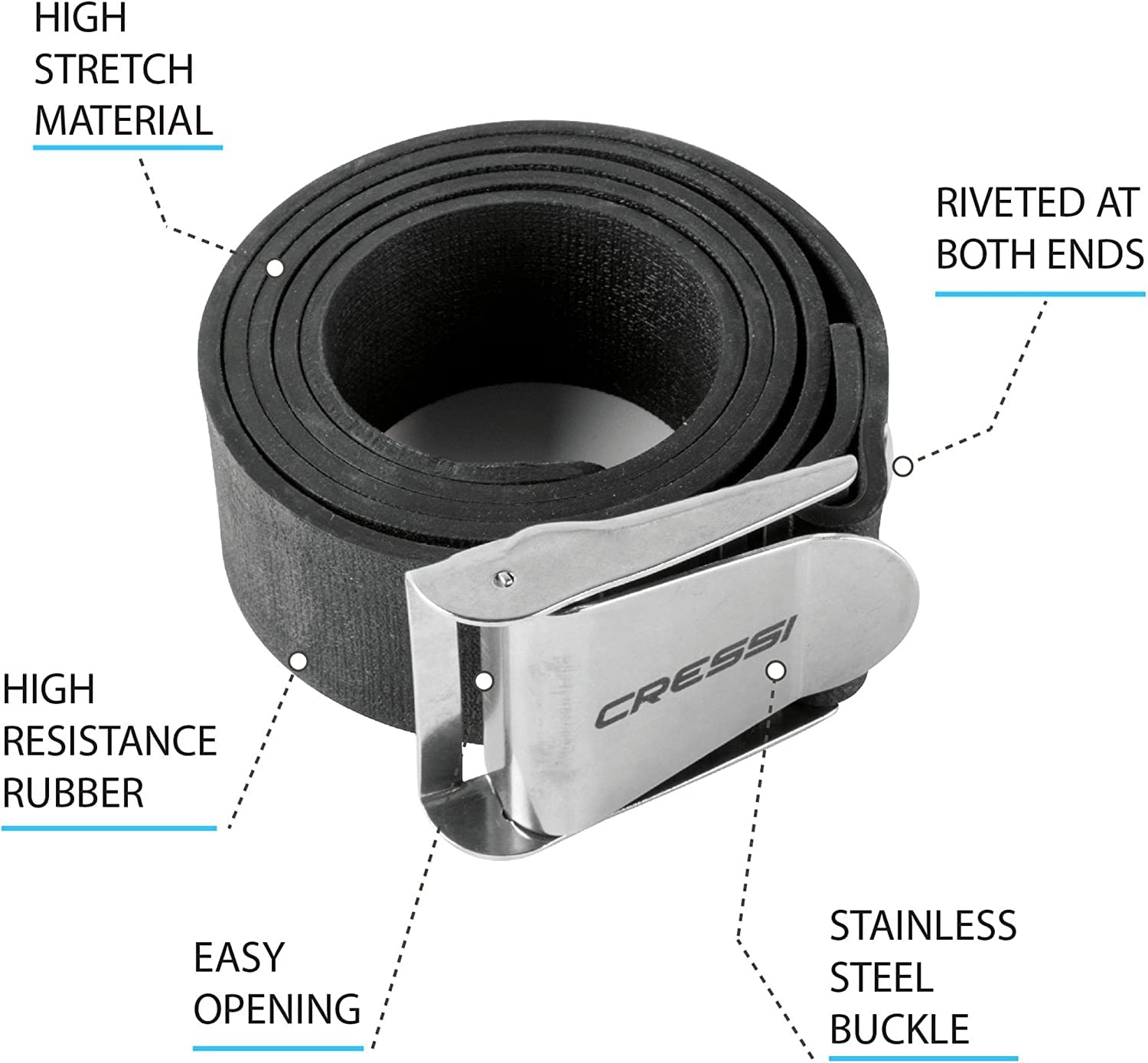 Cressi Quick-Release Elastic Belt W/Metal Buckle, Black