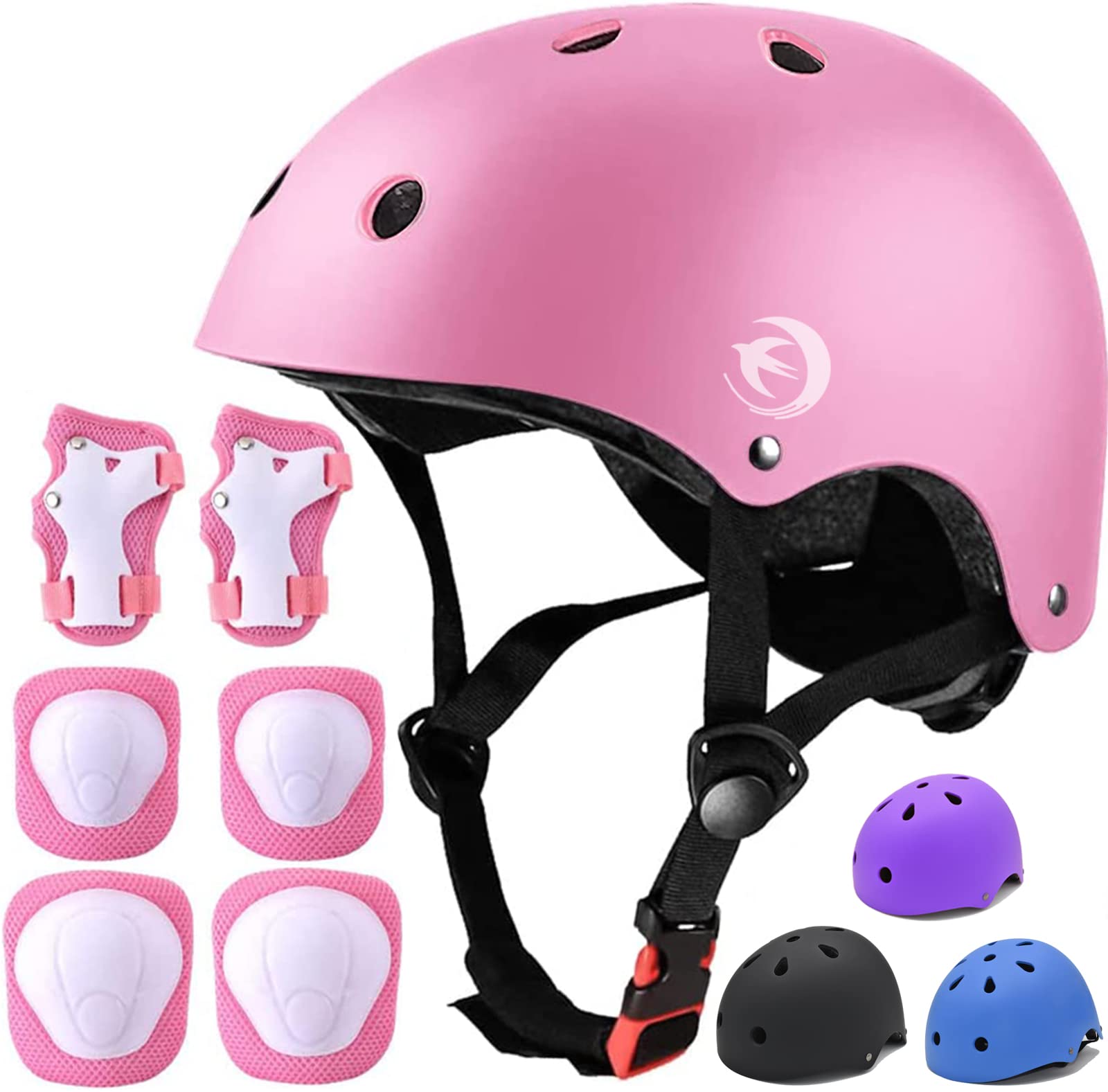 Kids Helmet Set with Knee Pads Elbow Pads Wrist Guards,Adjustable Helmet for Toddler Kids&Youth,3~14yrs Girl Boy Kids Protective