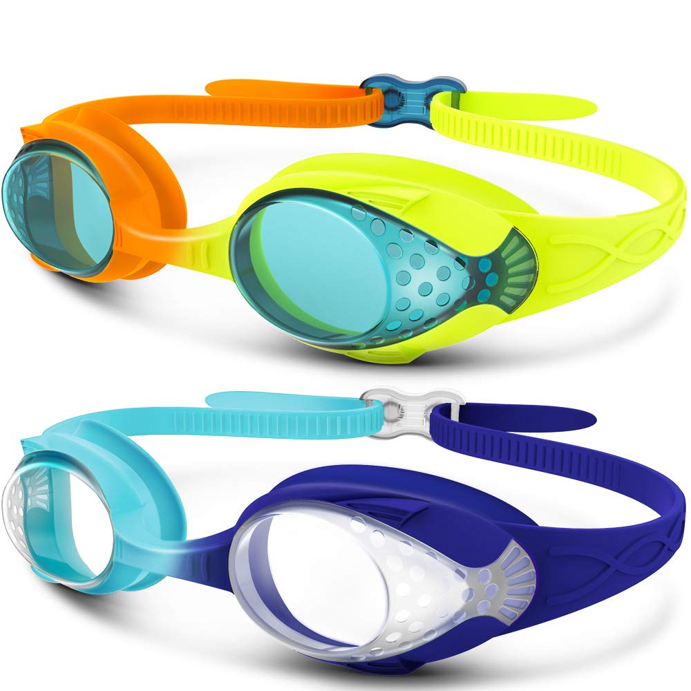 Outdoormaster Kids Swim Goggles 2 Pack - Quick Adjustable Strap Swimming Goggles For Kids - D