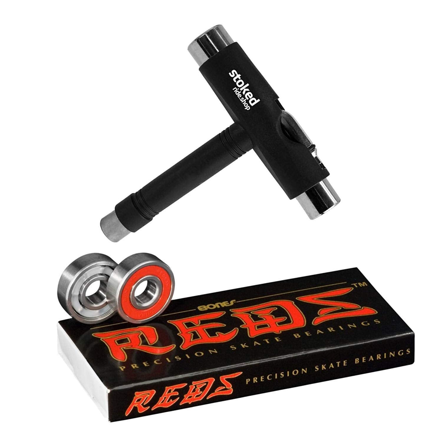 Bones Reds Bearings 8-Pack For [Skateboards, Longboards, Scooters, Spinners] (8-Pack W/Tool)