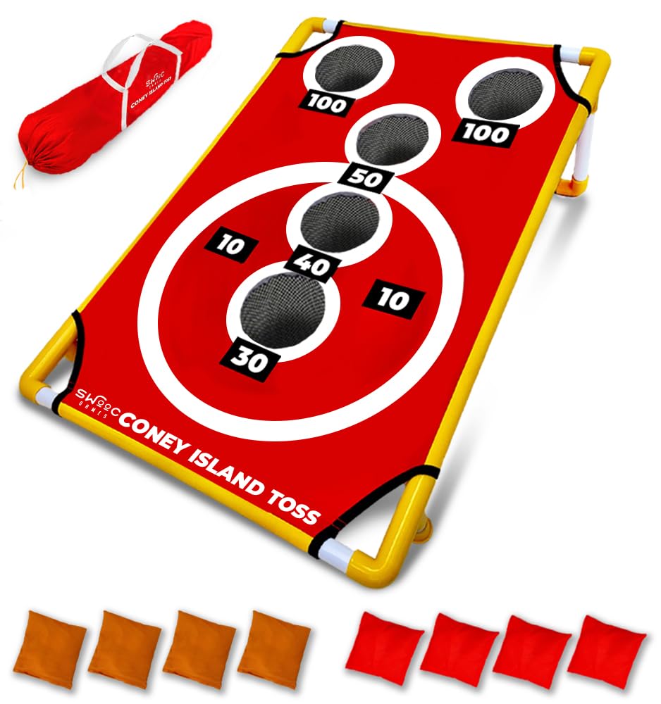 Swooc Games - Coney Island Toss - Arcade Style Cornhole Board Set W/Carrying Case & 15+ Games - Corn Hole Games For Adults - Kid