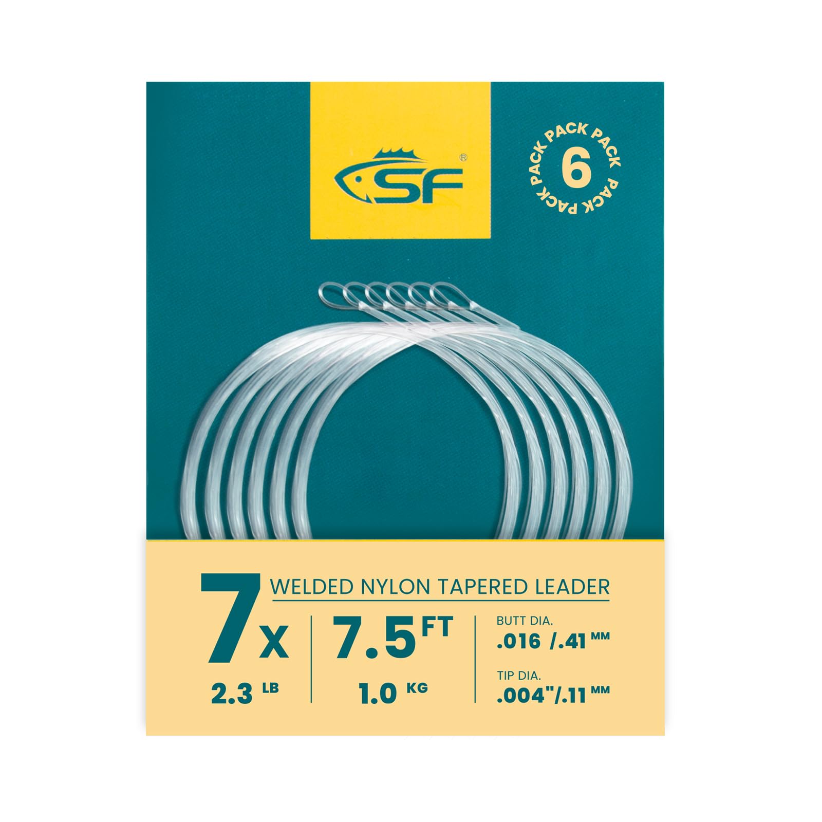 Sf Welded Tapered Leader Fly Fishing With Loop Nylon 7.5Ft Fishing Leader (7X 6 Pack)