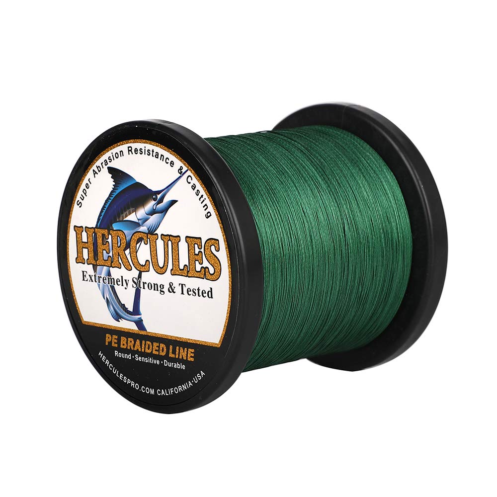 Hercules Braided Fishing Line 2000M 2187Yds 10Lbs-200Lbs Pe Superline 8 Strands (Green 15Lb/6.8Kg 0.16Mm)
