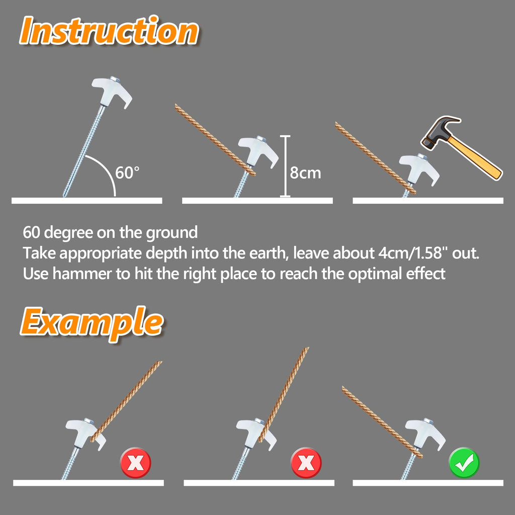 8 Screw In Tent Stakes Heavy Duty, Ground Anchors Screw In, Metal Threaded Tent Spikes, Camping Pegs For Canopies & Gardening In