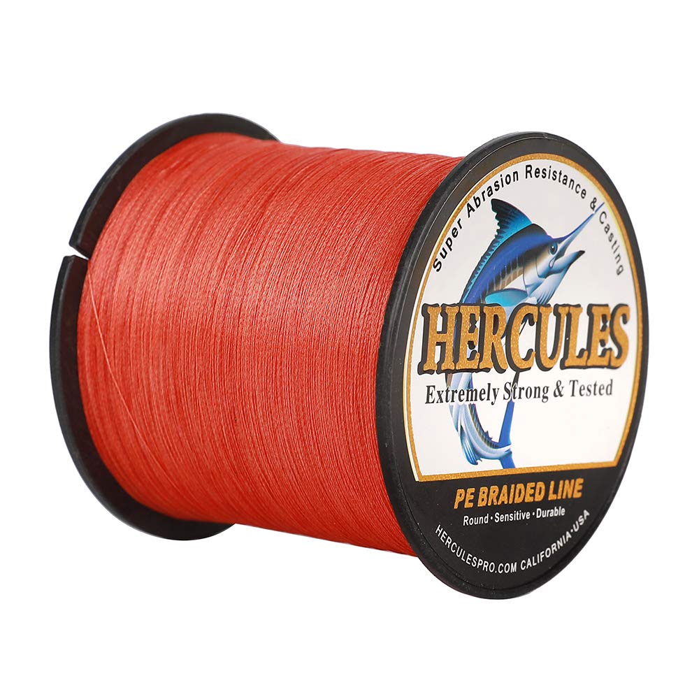 Hercules Braided Fishing Line 1500M 1640Yds 6Lbs-100Lbs Pe Superline 4 Strands (Red 15Lb/6.8Kg 0.16Mm)