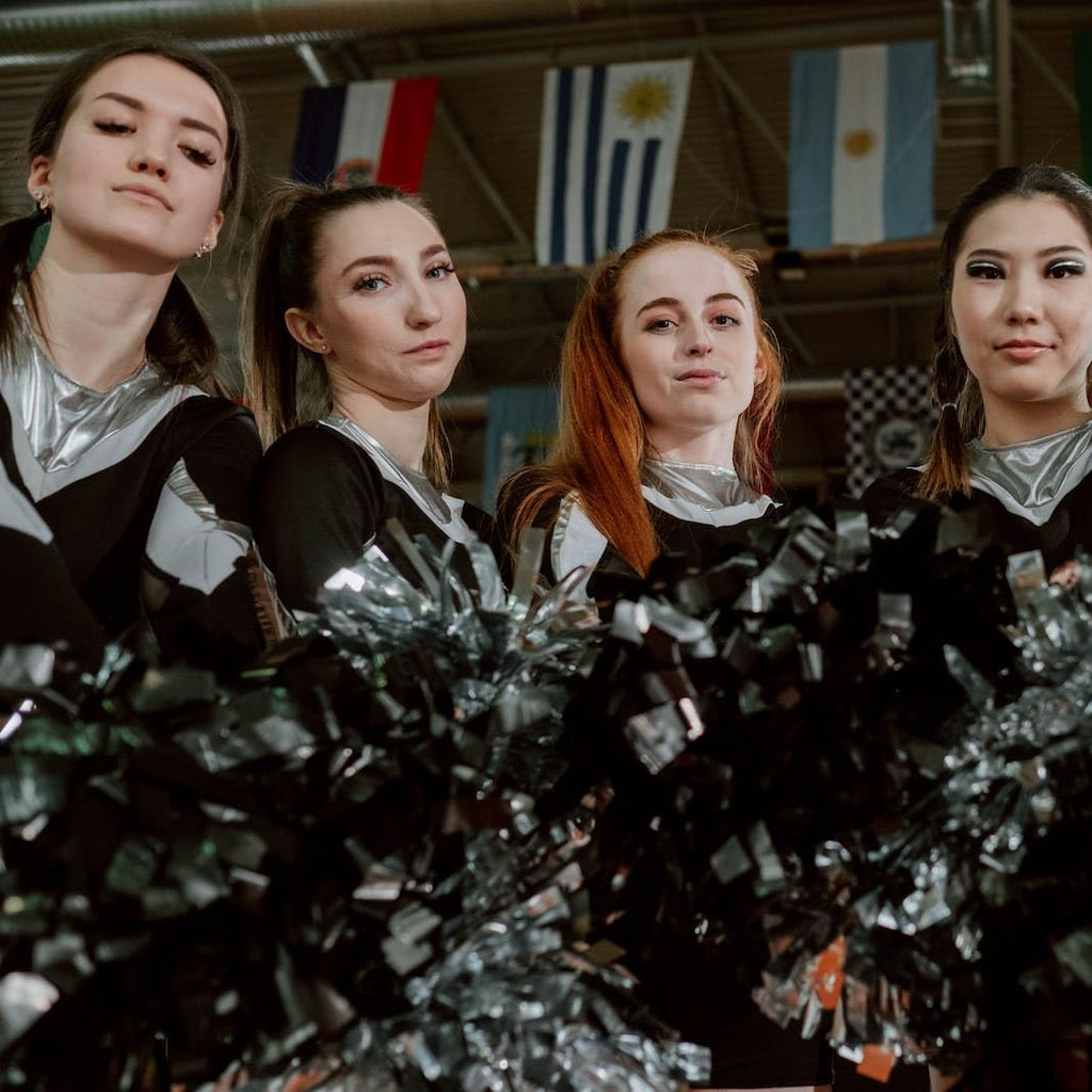 Hooshing 6Pcs Pom Poms Cheerleading Black Cheer Pom Poms With Plastic Handle For Team Spirit Sports Dance Cheering Kids Adults