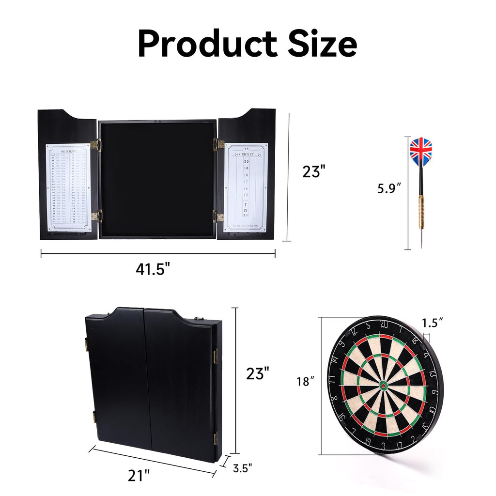 Gse Professional Solid Wood Classic Dartboard Cabinet With Sisal/Bristle Dartboard, Dart Scoreboard, And 6 Steel Tip Darts, Easy