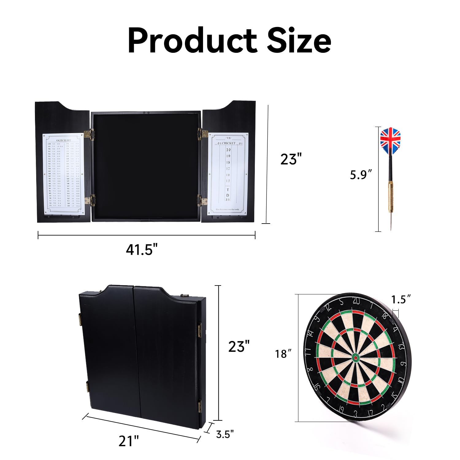 Gse Professional Solid Wood Classic Dartboard Cabinet With Sisal/Bristle Dartboard, Dart Scoreboard, And 6 Steel Tip Darts, Easy