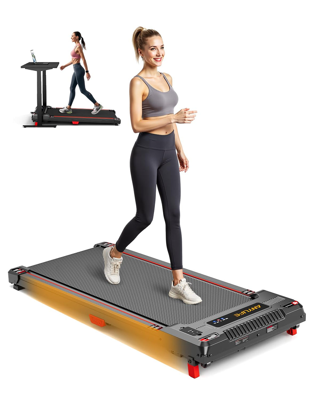 Walking Pad Treadmill, Anylife Incline Walking Pads Under Desk 330Lb Capacity, 2.5Hp Portable Treadmills For Home, Compact Tread