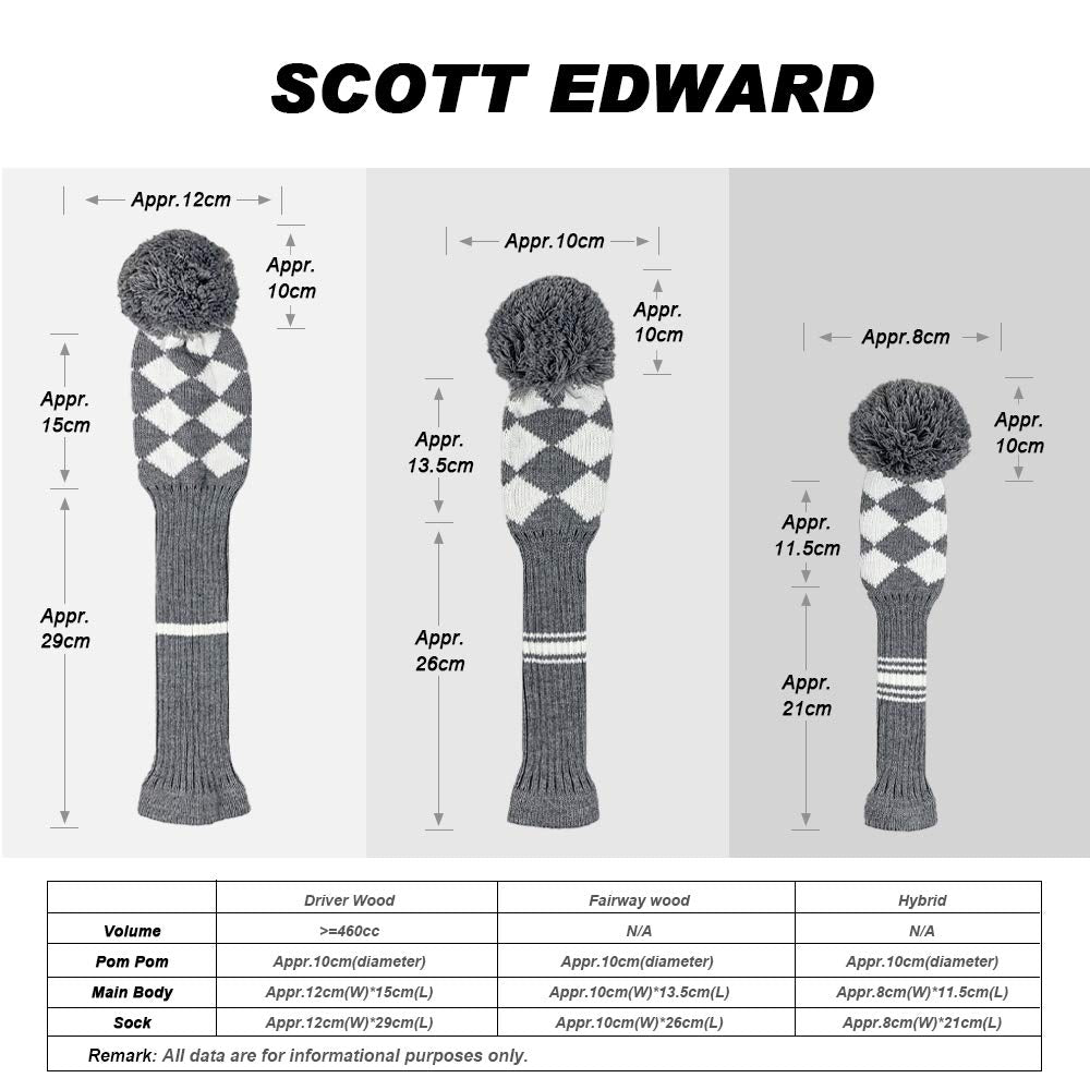 Scott Edward Golf Club Head Covers For Woods And Driver Set Of 3 Cutest Pom Pom Fit Over Well Driver Wood(460Cc) Fairway Wood An