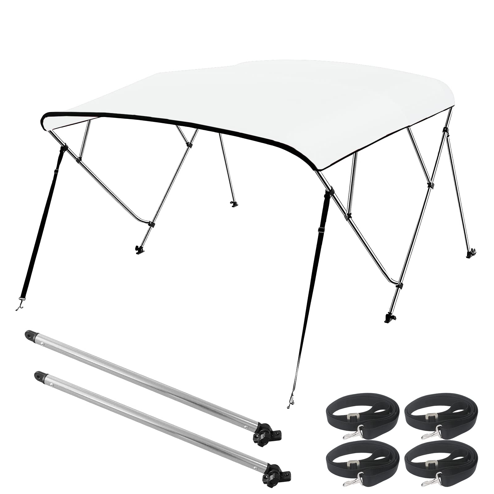 Seamander 3 Bow Marine Grade Polyester Boat Bimini Top, 600D Solution-Dyed Canvas, 4 Adjustable Nylon Straps, 2 Rear Support Pol