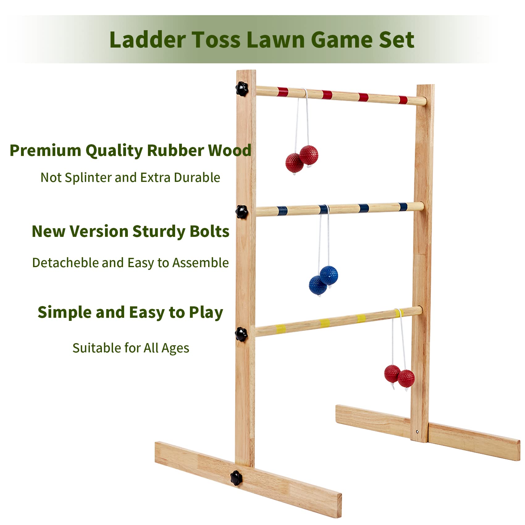 Apudarmis Ladder Toss Game Set, 35X26In Pine Wooden Golf Ladder Lawn Game With 6 Bolos Balls And Carrying Case - Outdoor Backyar