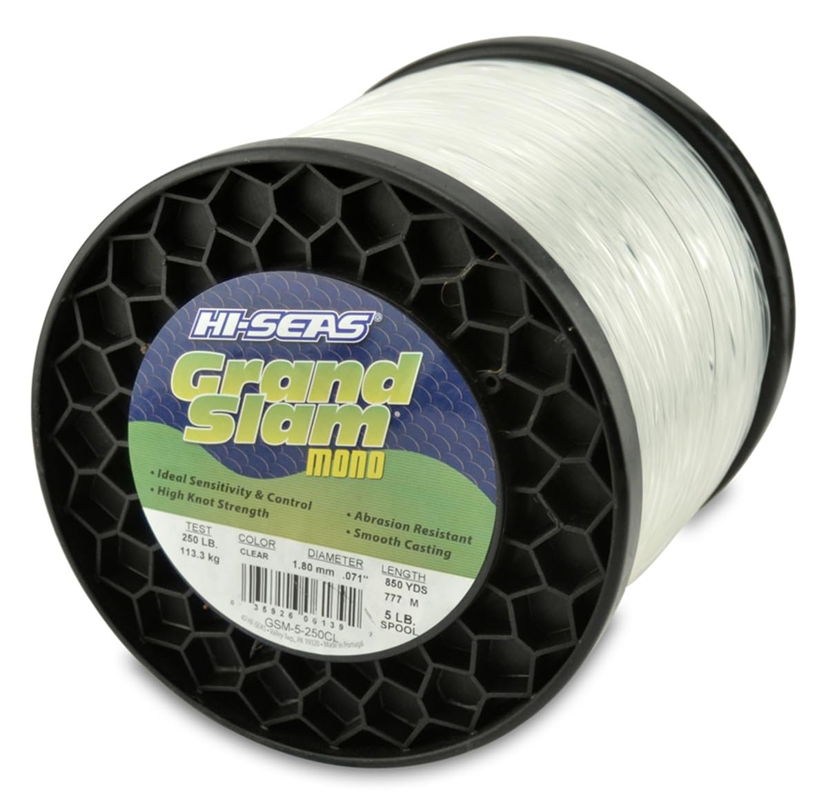 Hi-Seas Grand Slam Monofilament Line, 250 lb / 113.3 kg Test, .071 in / 1.80 mm Dia, Clear, 850 yd / 777 m