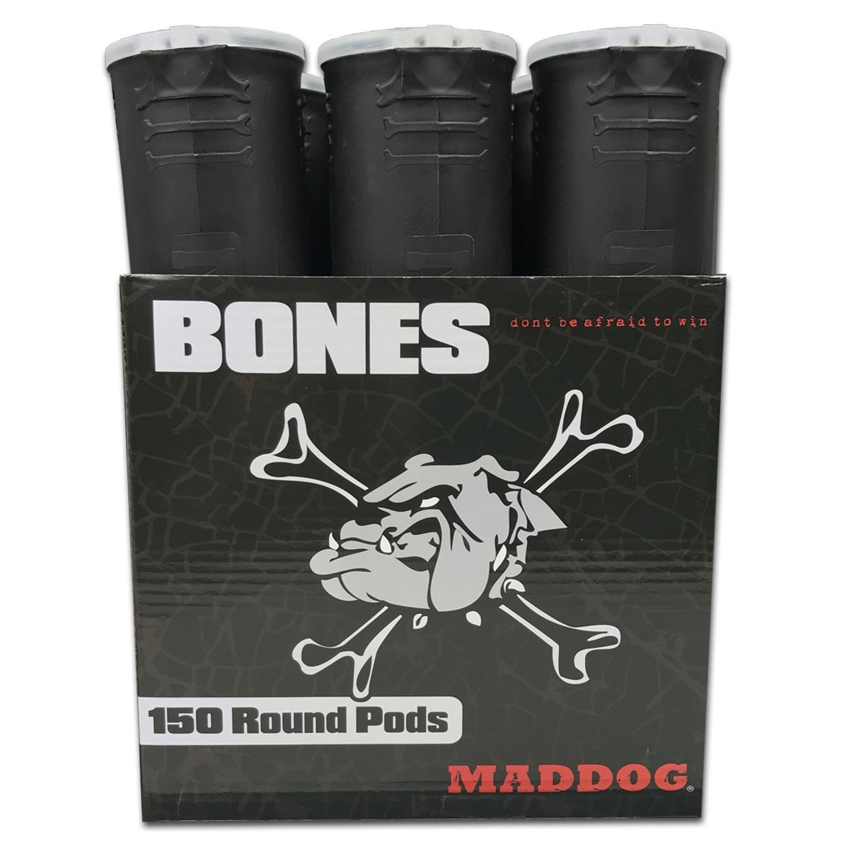 Maddog 150 Round Bones Paintball Pods | Durable Quick Reload Tubes for Tournament and Recreational Speedball Woodsball | 6 Pack 
