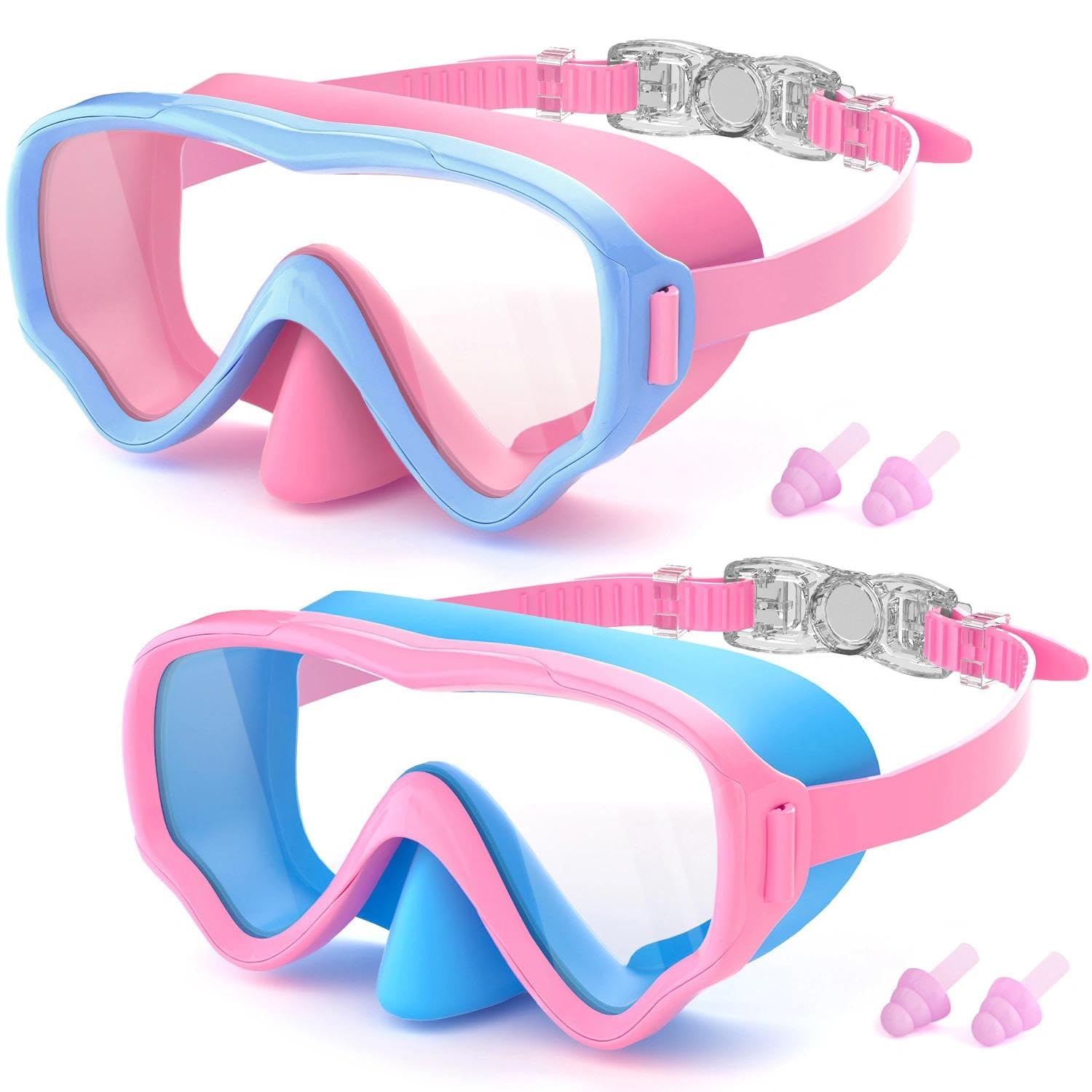 COOLOO 2 Packs Kids Goggles with Nose Cover, 180 Wide View Swimming Goggles for Kids 4-16, No More Hair Snags Anti-Fog No-Leak S