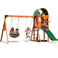 Sportspower Amelia Heavy Duty Cedar Wooden A-Frame Swing Set: Saucer + Adjustable Swing, 6ft Blow Molded Slide, Play Fort/Rock C