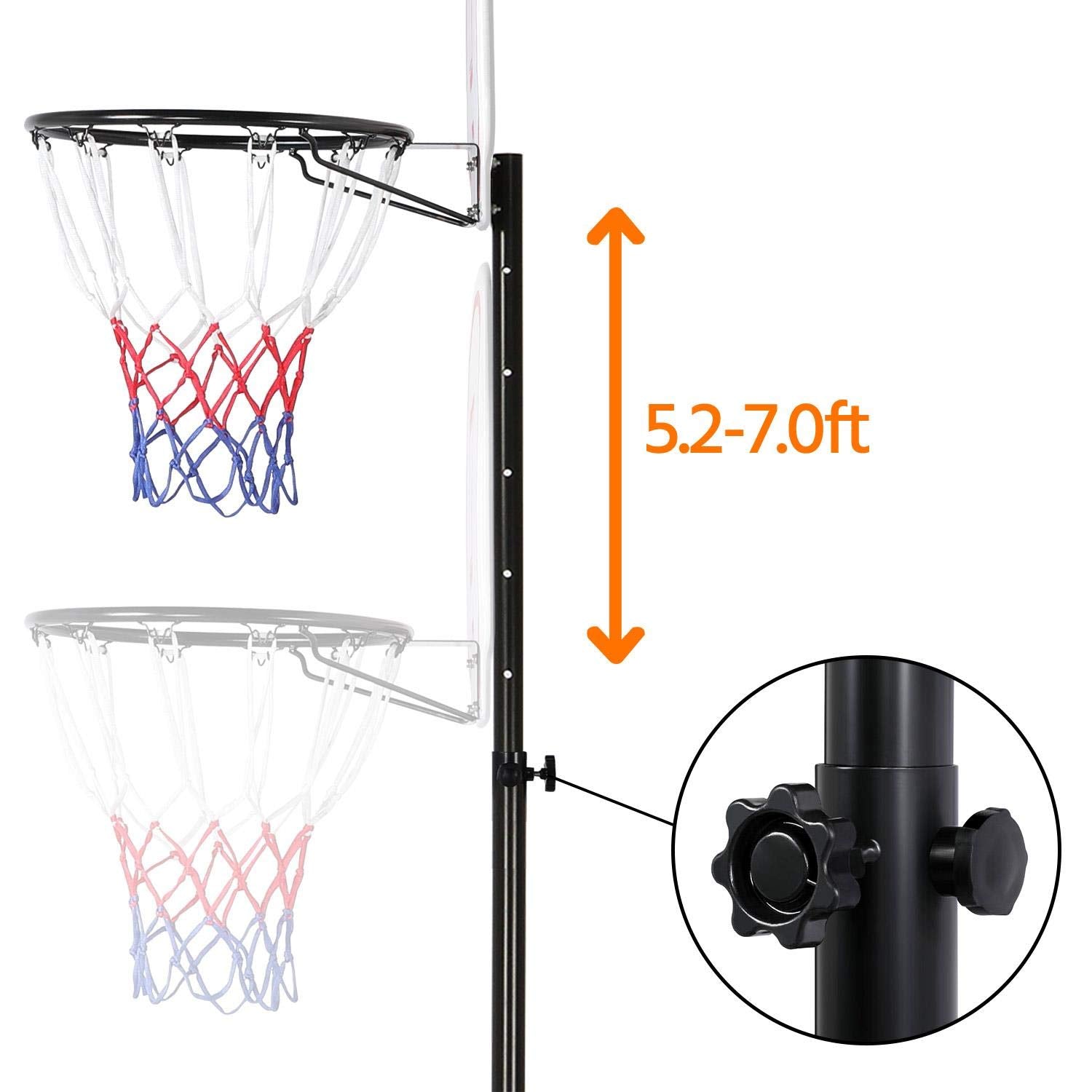 Yaheetech Portable Basketball Hoop System For Youth Indoor Outdoor W/Backboard & Wheels & Fillable Base, 5.2-7 Ft Adjustable Hei
