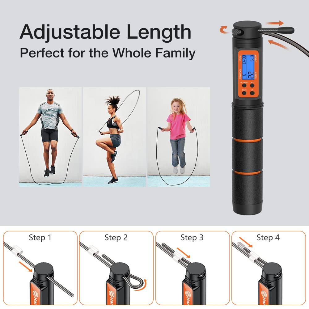 Jump Rope, H Handio Jump Rope With Counter, Workout Jumping Rope With Steel Ball Bearings, Adjustable Length Speed Skipping Rope