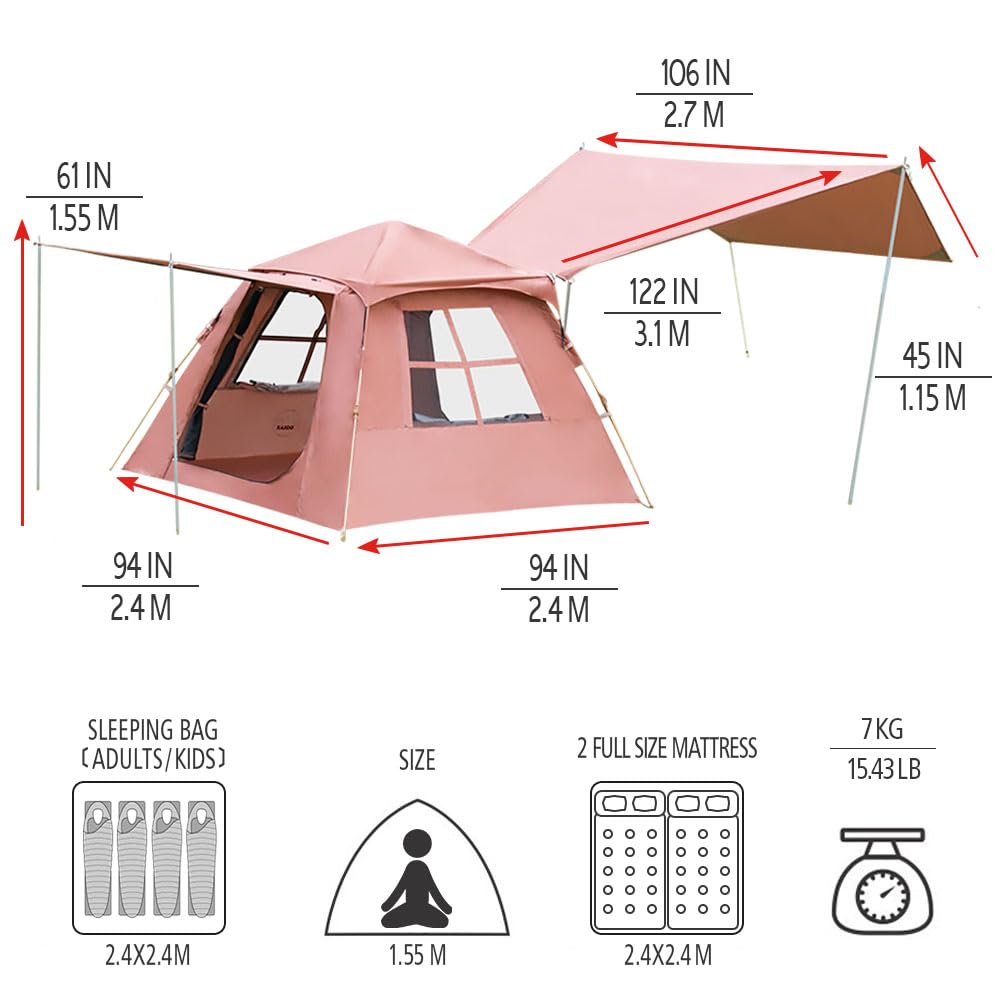 Kazoo Instant Camping Tent (4P Coffee)
