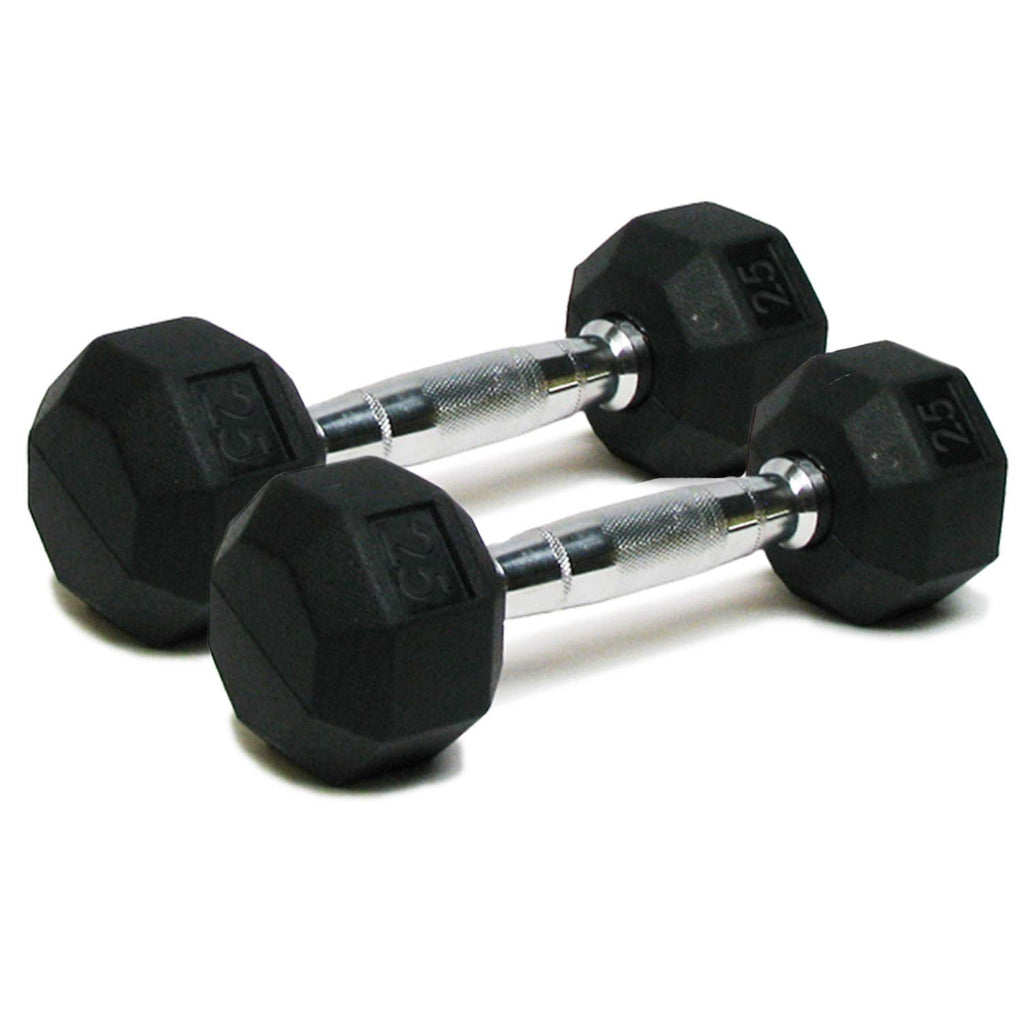 Spri Dumbbells Hand Weights Set Of 2 - Rubber Hex Chrome Handle Exercise & Fitness Dumbbell For Home Gym Equipment Workouts Stre
