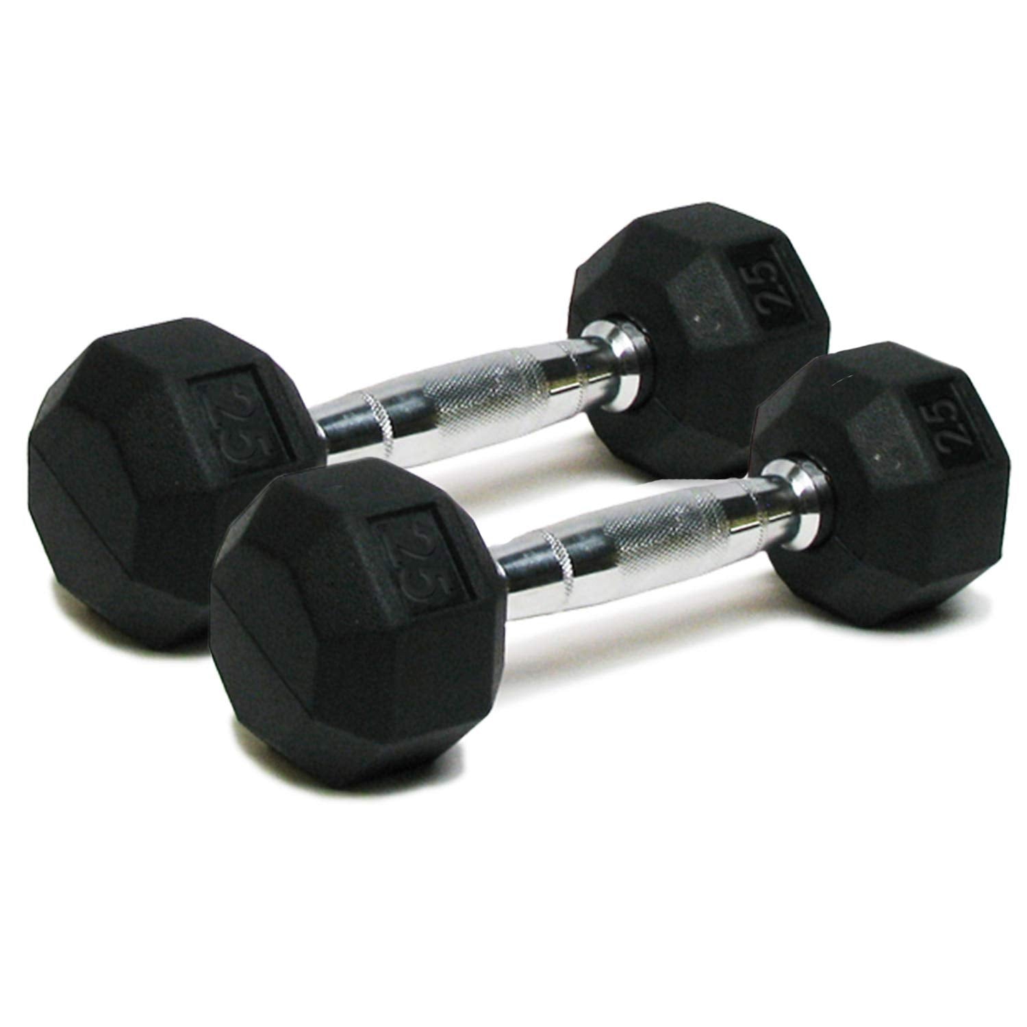 Spri Dumbbells Hand Weights Set Of 2 - Rubber Hex Chrome Handle Exercise & Fitness Dumbbell For Home Gym Equipment Workouts Stre