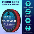 Teceum Micro Paracord - Crimson - 1.18 Mm X 125 Ft - Micro Utility Cord - Thin Braided Paracord Rope Nylon Polyester - Wind Chim