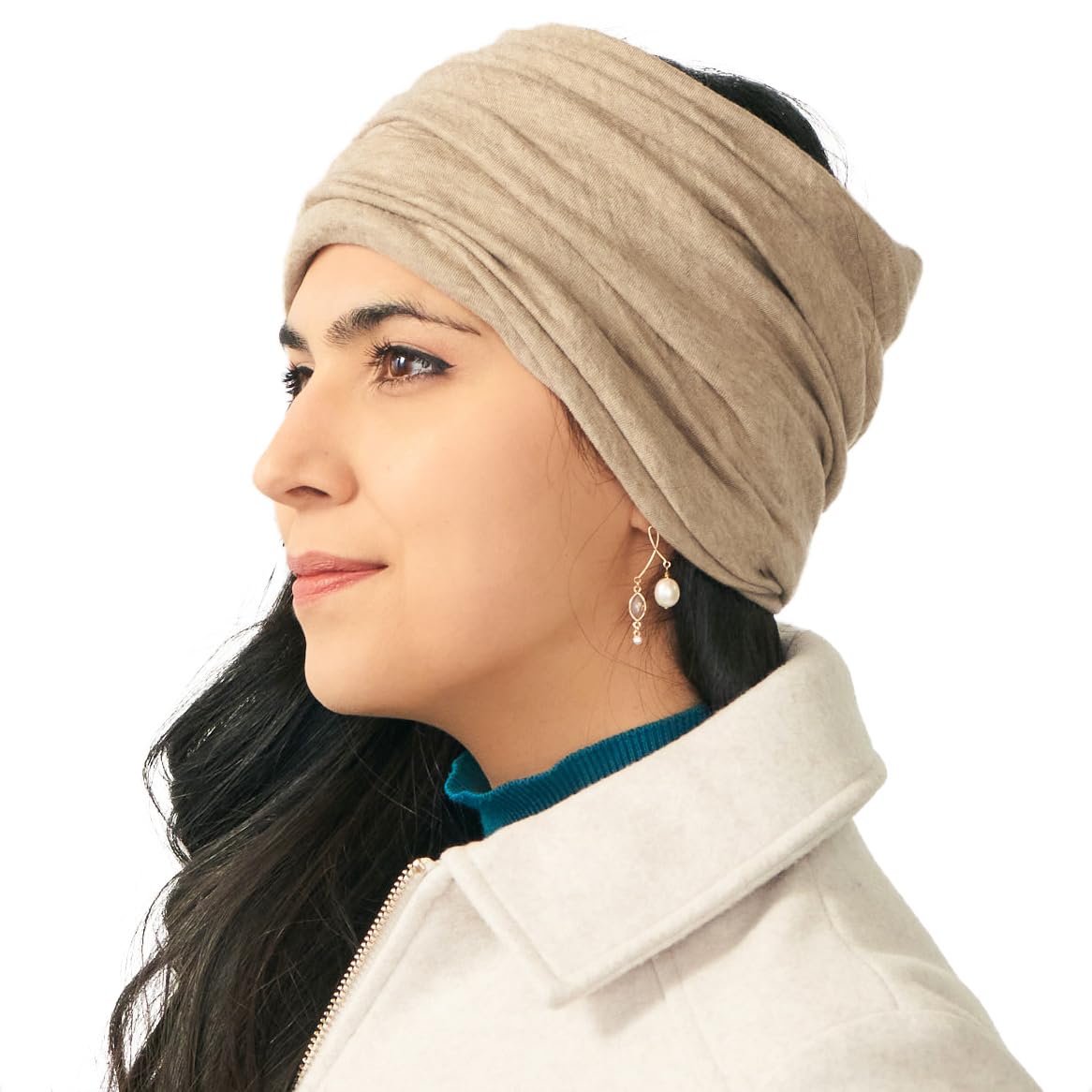 Charm Neck Warmer For Women And Men  Warm Organic Cotton Headbands Made In Japan Ear Beanie Head Band Beige