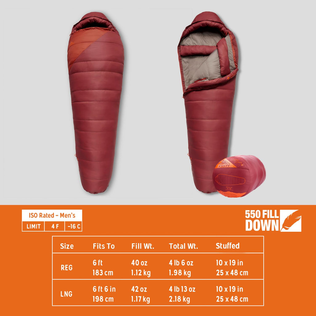 Kelty Cosmic 0 Down Mummy Sleeping Bag - 550 Fill Duck Down Winter Backpacking Sleeping Bag, Regular