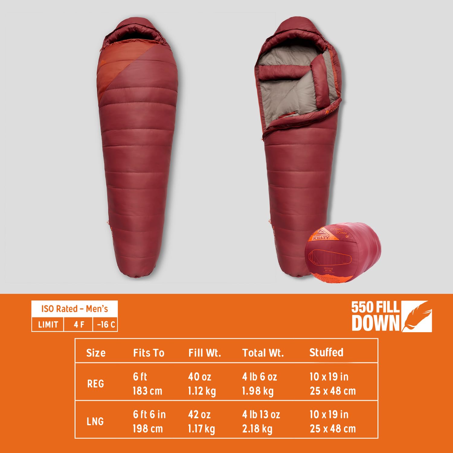Kelty Cosmic 0 Down Mummy Sleeping Bag - 550 Fill Duck Down Winter Backpacking Sleeping Bag, Regular