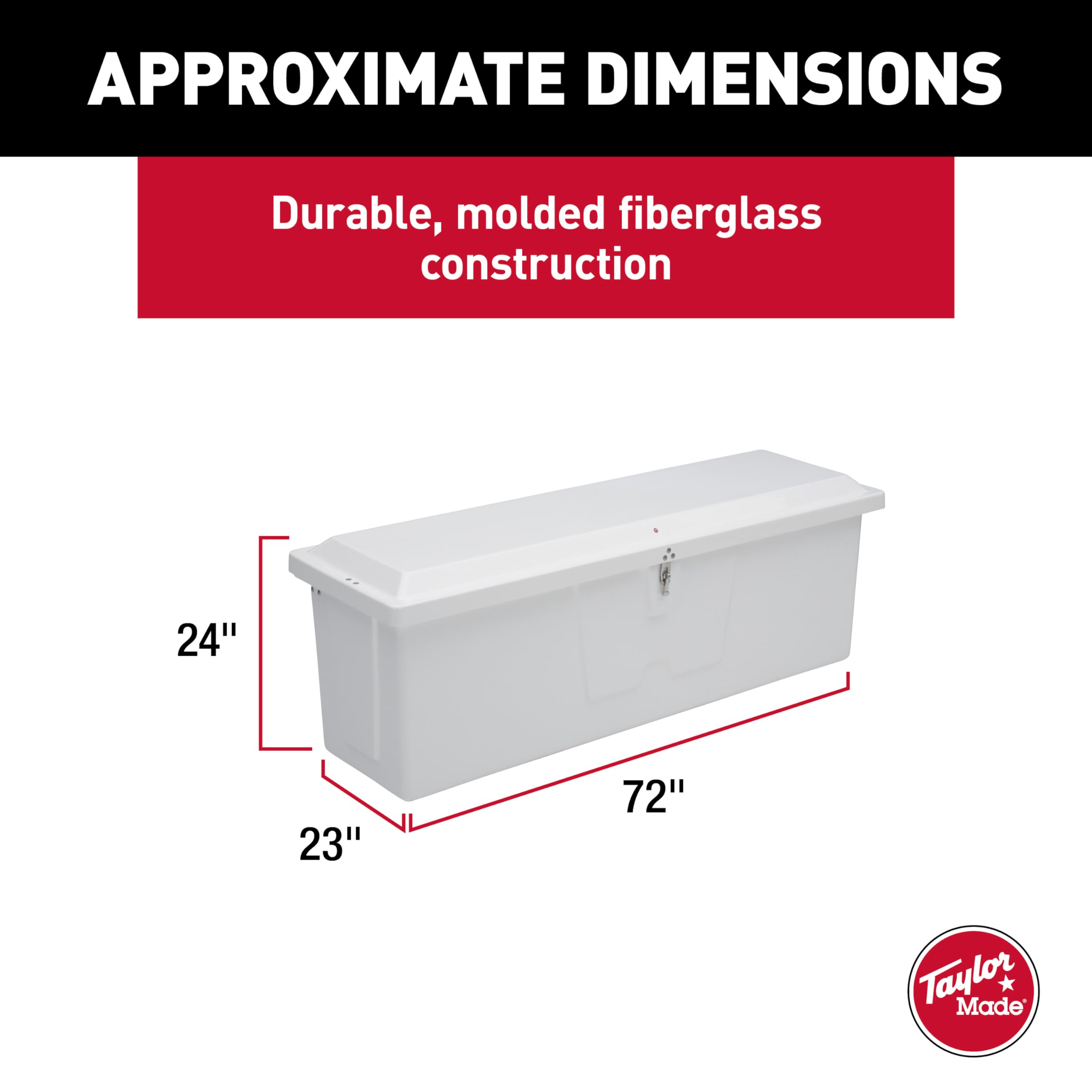 Taylor Made Products Stow 'N Go Medium Fiberglass Dock Box, White (24''H X 72''W X 23''D) - Fiberglass Construction, Uv Gelcoat