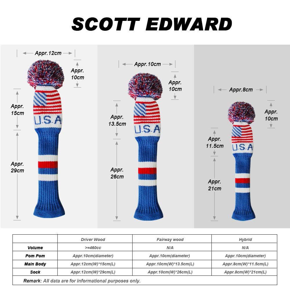 Scott Edward Knit Patriotic Golf Club Covers Set Of 4 Usa Flag Driver Cover*1 Fairway Cover*2 Hybrid/Ut Cover*1 A Nice Addition