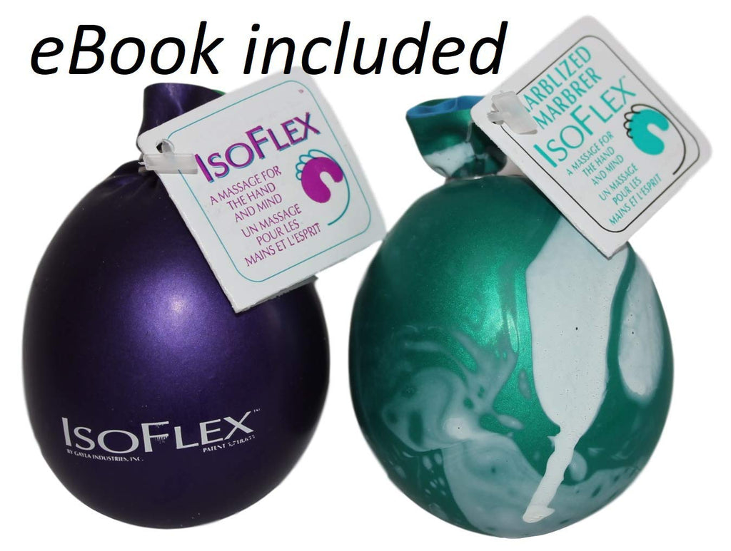 Isoflex Hand Therapy And Exercise Ball With An E-Book. 2 Pack - One Solid Color And One Marblized. Ideal For Stress Relief - Han